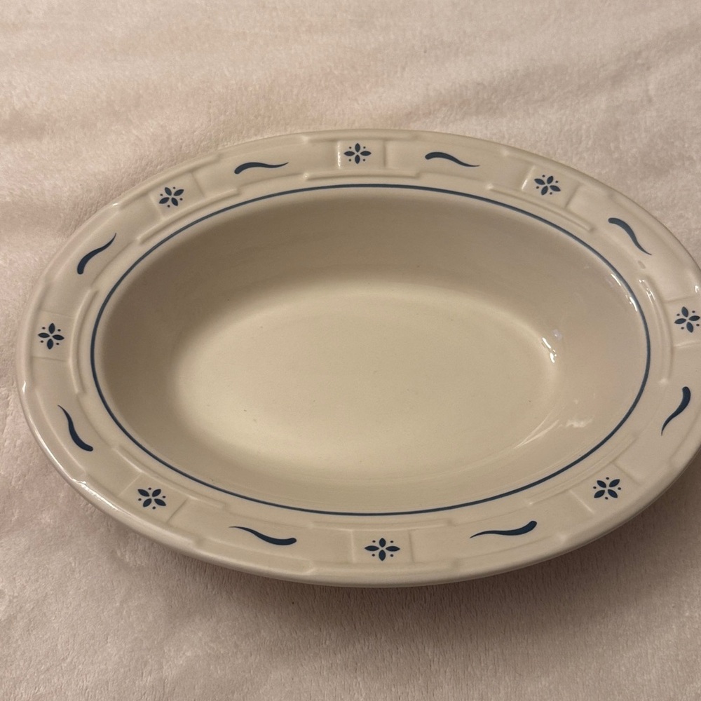 Longaberger Pottery Classic Blue Woven Traditions Oval Serving Veg Bowl Dish 11" - Picture 1 of 5